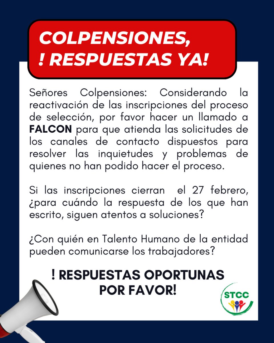 Colpensiones Exigimos respuestas oportunas a la #convocatoria #Colpensiones #convocatoria #falconiv #colombia #trabajodigno <a href="/colpensiones/">Colpensiones</a> <a href="/dussanja/">Jaime Dussán Calderón</a> <a href="/Eppp74/">Paola Palmariny</a> <a href="/cutcolombia/">Central Unitaria de Trabajadores</a> <a href="/noticiasrcn/">Noticias RCN</a> <a href="/revistasemana/">Revista Semana</a> @sintracolpen_oficial <a href="/colpeunidos/">COLPEUNIDOS</a> <a href="/sintrasecfin/">SINTRASECFIN</a> <a href="/asincolp/">Asincol E.S.P</a>