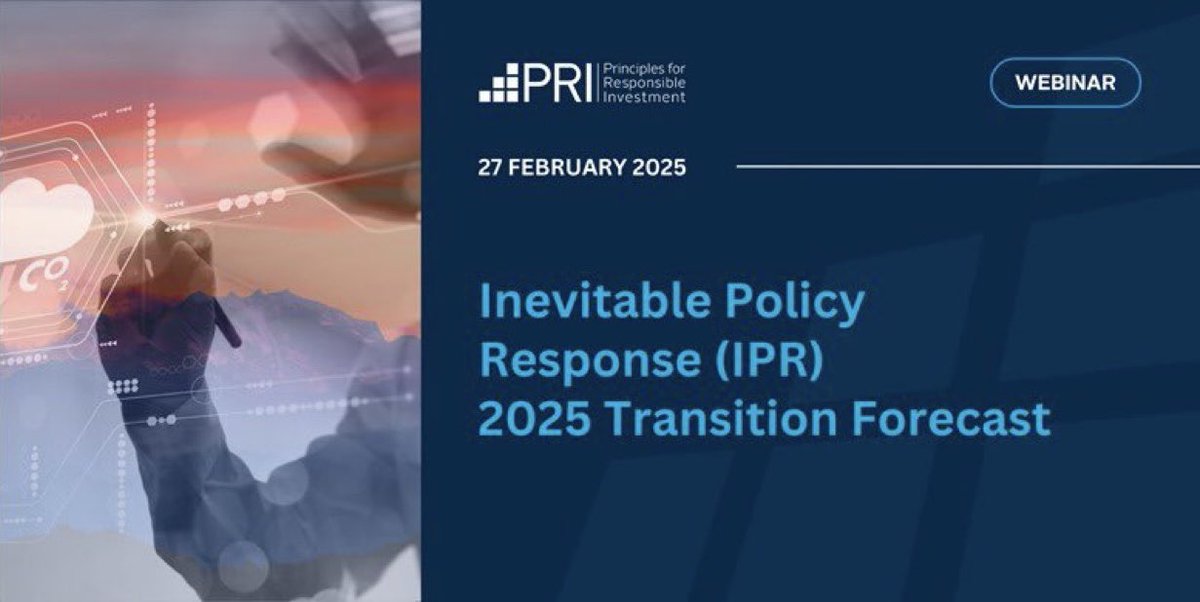 Today! Webinar! IPR 2025 Transition Forecast. Latest on #climate #energy transition in G20 + outlooks to 2030 &amp; 2050. Expert panel including <a href="/seankidney/">Sean Kidney</a> <a href="/ClimateBonds/">Climate Bonds</a> <a href="/LazardAsset/">Lazard Asset</a> <a href="/BNPPAM_COM/">BNP Paribas AM</a> &amp; PRI. Thursday 27th: 14:00 GMT. Register now: unpri.org/all-events-and… #iprforecasts