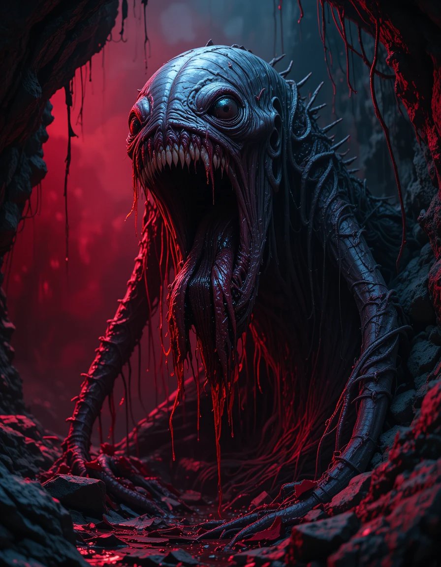 KeithLD81's tweet photo. 🌑 *The Hollow Leech* 🕳️ A gory maw oozes in the Abyss, flesh shredded 💀👁️‍🗨️🕸️ #FragmentsOfTheAbyss #AIArt #ArtificialIntelligence #DigitalArt #AIArtCommunity #GenerativeArt #Midjourney #AIArtwork #CreepyArt #HorrorArt #DarkArt #AIGenerated #AIArtistry #WeirdArt https://t.co/T7X8I7Zb37