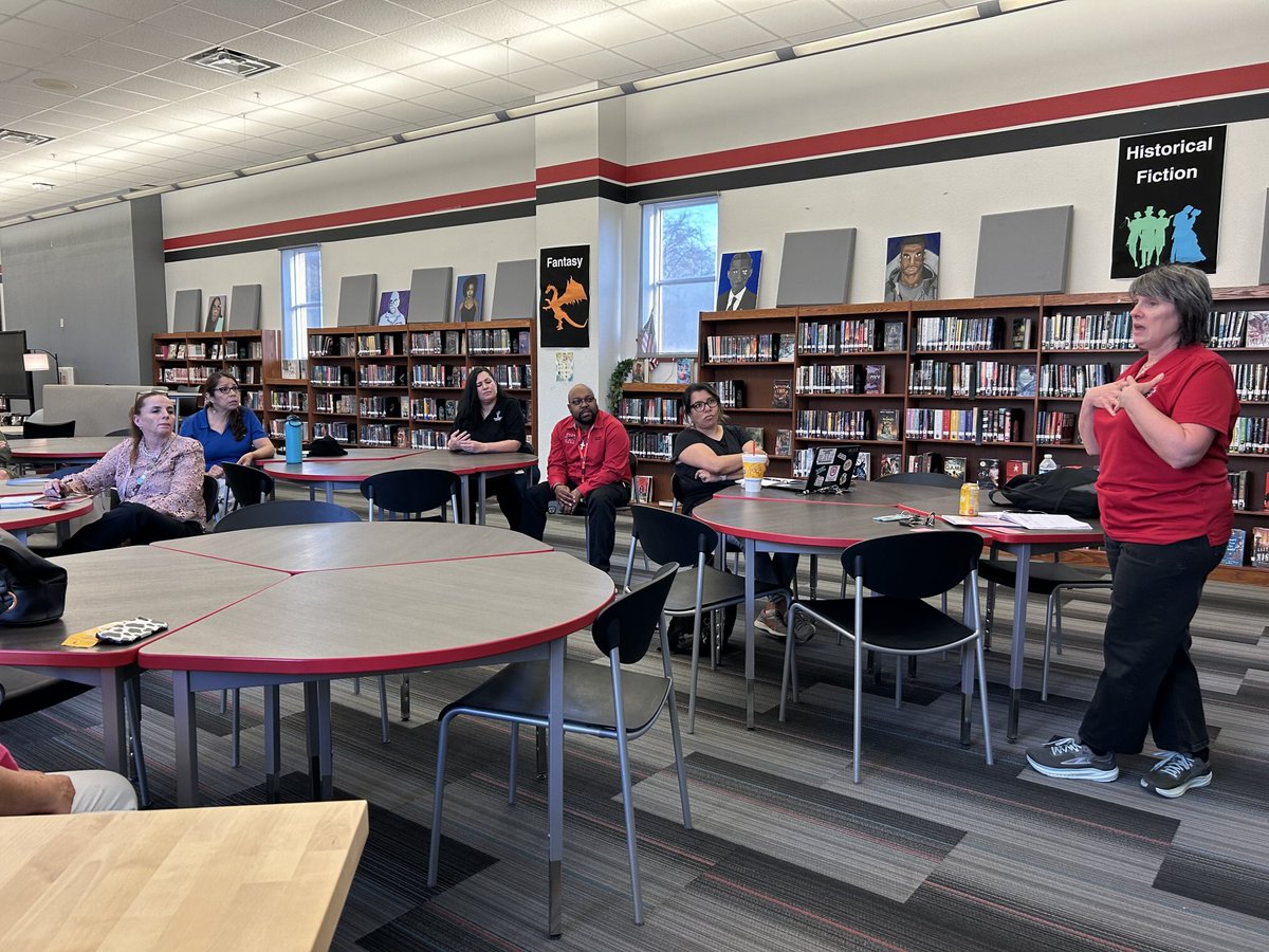 Community Liaison Lisa Smith leading a collaborative group of PTA and SBDM leaders from the Hillcrest Vertical Team!