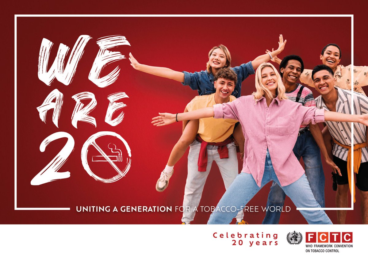 WHO FCTC (@fctcofficial) on Twitter photo 🎂Today marks 20 years of the first-ever
<a href="/WHO/">World Health Organization (WHO)</a> treaty—the WHO Framework Convention on Tobacco Control—one of the most widely embraced
<a href="/UN/">United Nations</a> treaties in history, saving millions of lives worldwide.
Happy 20th anniversary to our treaty❗️
#FCTC20Years
#WeAre20 🎂Today marks 20 years of the first-ever
<a href="/WHO/">World Health Organization (WHO)</a> treaty—the WHO Framework Convention on Tobacco Control—one of the most widely embraced
<a href="/UN/">United Nations</a> treaties in history, saving millions of lives worldwide.
Happy 20th anniversary to our treaty❗️
#FCTC20Years
#WeAre20