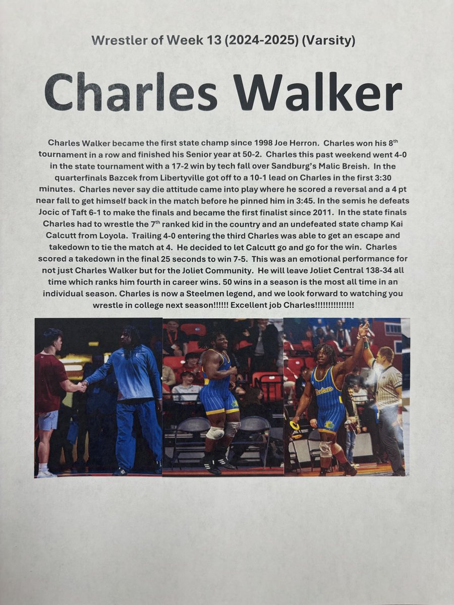 Our final wrestler of the week this year. Go Charles!!!!! ⁦<a href="/JolietCentralAD/">Joliet Central Athletics</a>⁩