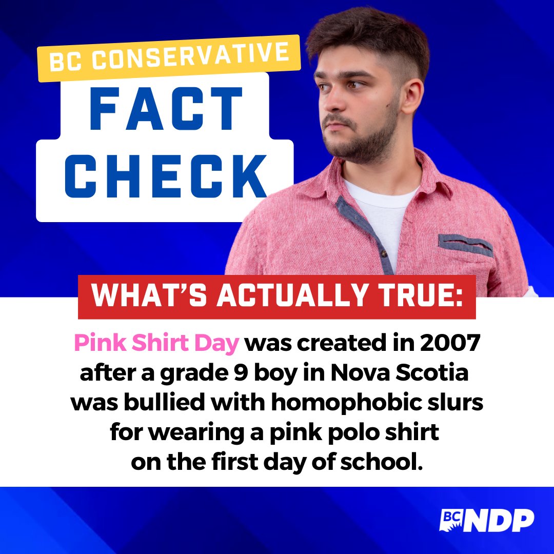 On Monday, BC Conservative Brent Chapman refused to vote to condemn Trump's threats to Canada. Today he's suggesting the 'left' has co-opted Pink Shirt Day. 

Ending bullying, like ending misinformation, is everyone’s job.Share this to spread the word. #bcpoli