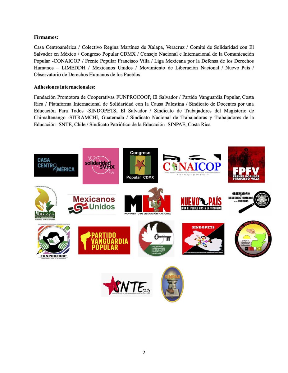 🇲🇽🇸🇻📢 Organizaciones en México exigen la liberación de Fidel Zavala, Medardo Arnoldo Rodriguez y Alejandra Jeannette Cañas y el cese a la persecución de defensores de derechos humanos en El Salvador
#SolidaridadSVMX