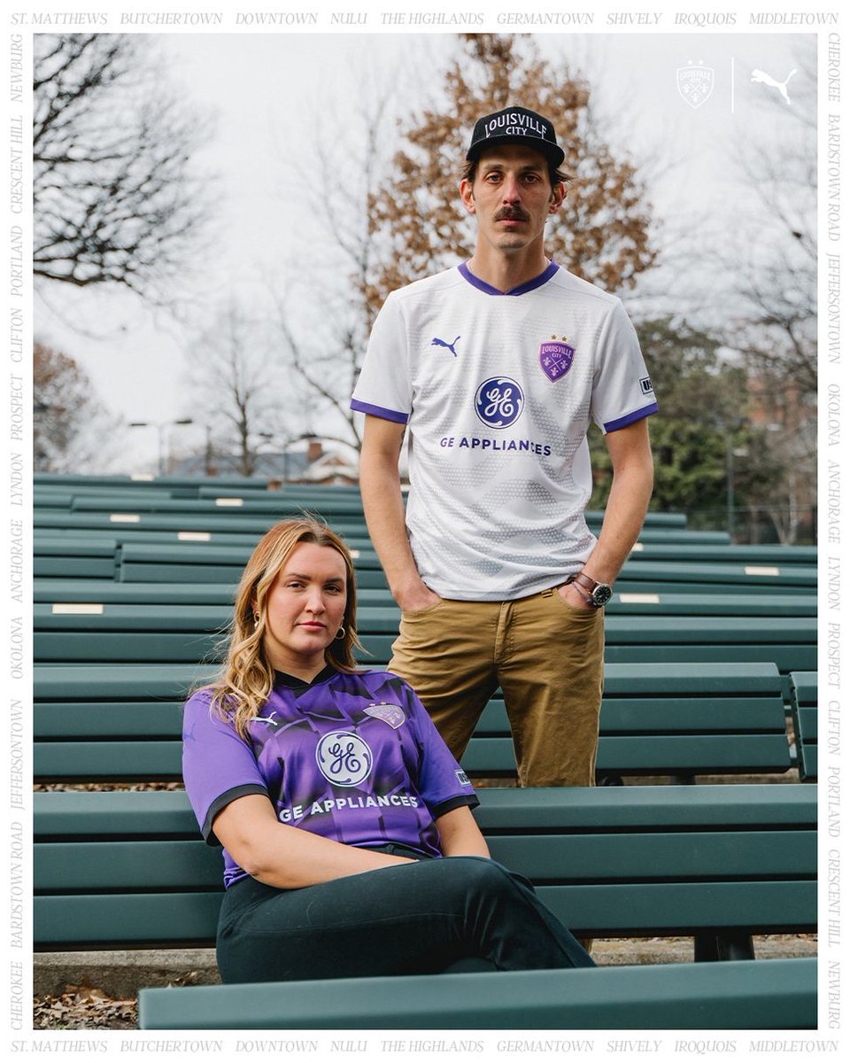 footballshirt's tweet photo. Louisville City FC (#loucityfc) have unveiled their new 2025 Home and Away kits, marking the club’s first collaboration with Puma (#pumafootball).
Read more: https://t.co/n16QDPD5sV
The Home kit, known as the "City Kit," stays true to the club’s signature purple, with a striking black geometric pattern integrated into the design. The pattern features sharp, angular lines and intersecting shapes, symbolising the connections between Louisville’s neighbourhoods. The black accents align vertically, drawing inspiration from Louisville’s numbered streets, which run perpendicular to the Ohio River, a distinctive feature among American river cities.
The Away "River Kit" is predominantly white, featuring grey wave patterns symbolising the Ohio River, which has played a vital role in shaping Louisville’s history since its founding in 1778.
Both kits include the Louisville City badge, highlighted by reflective, iridescent lettering and trim. This detail appears to change colour depending on the light, representing Louisville’s diverse community, which comes together in support of the club on matchdays.