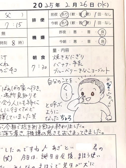 2025.02.26(wed)
1y8m12d

昨日分!

#連絡帳de育児記録
#育児日記 #育児絵日記 #育児イラスト
#1歳 #2023jun_baby
#ママ垢さんと繋がりたい 