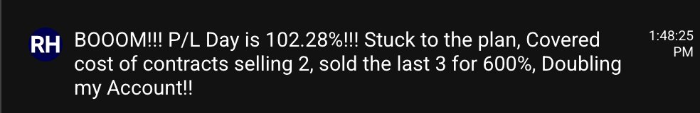 3/3 - New member RH! Great job staying patient while learning, planning, and graduating from paper trading. Then doubling your account on Day 1. BOOM!

 I'm humbled and honored by your faith in THT.

Keep being patient, taking only the best setups, and trusting the process!