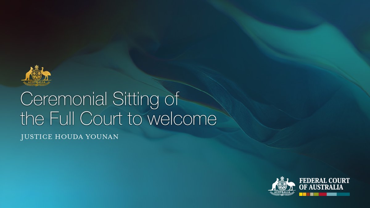 A ceremonial sitting of the Federal Court of Australia will be held tomorrow, 28 February 2025 at 9:15am AEDT to welcome her Honour Justice Houda Younan to the Bench.

To view the ceremony you can find the livestream here: youtube.com/@FederalCourtA…

#fca #ceremonialsitting #welcome
