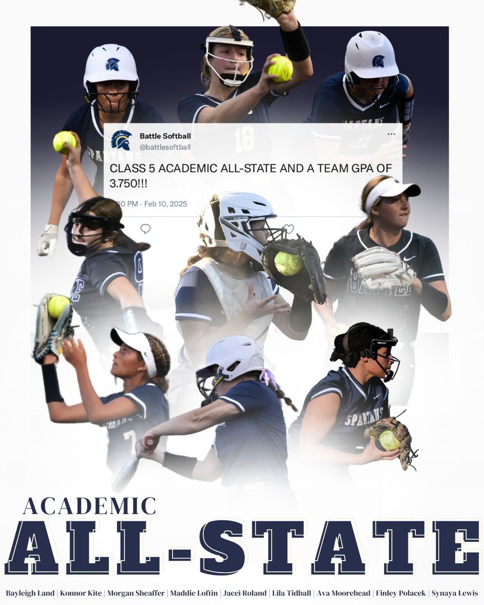 Big Congratulations to our young ladies earning Academic All-State. To earn the individual award players must maintain a 3.7+ cumulative GPA. Way to handle your business in the classroom and on field this season ladies. <a href="/BattleAthletics/">Battle Athletics & Activities</a>