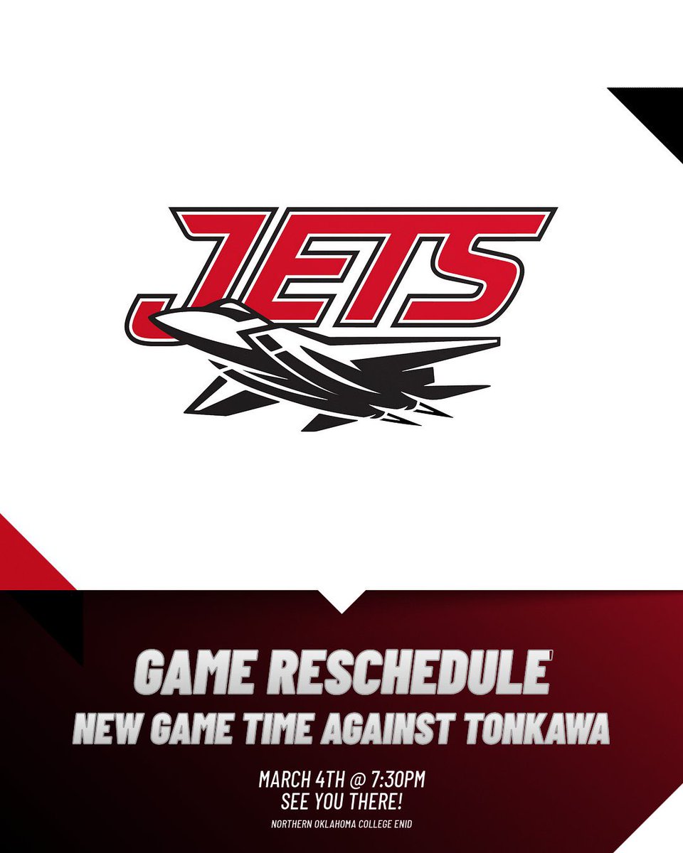 Our game @ NOC Tonkawa, Monday has been cancelled.

— New game time is scheduled for Tuesday, March 4th @ Tonkawa. 

#GoJets