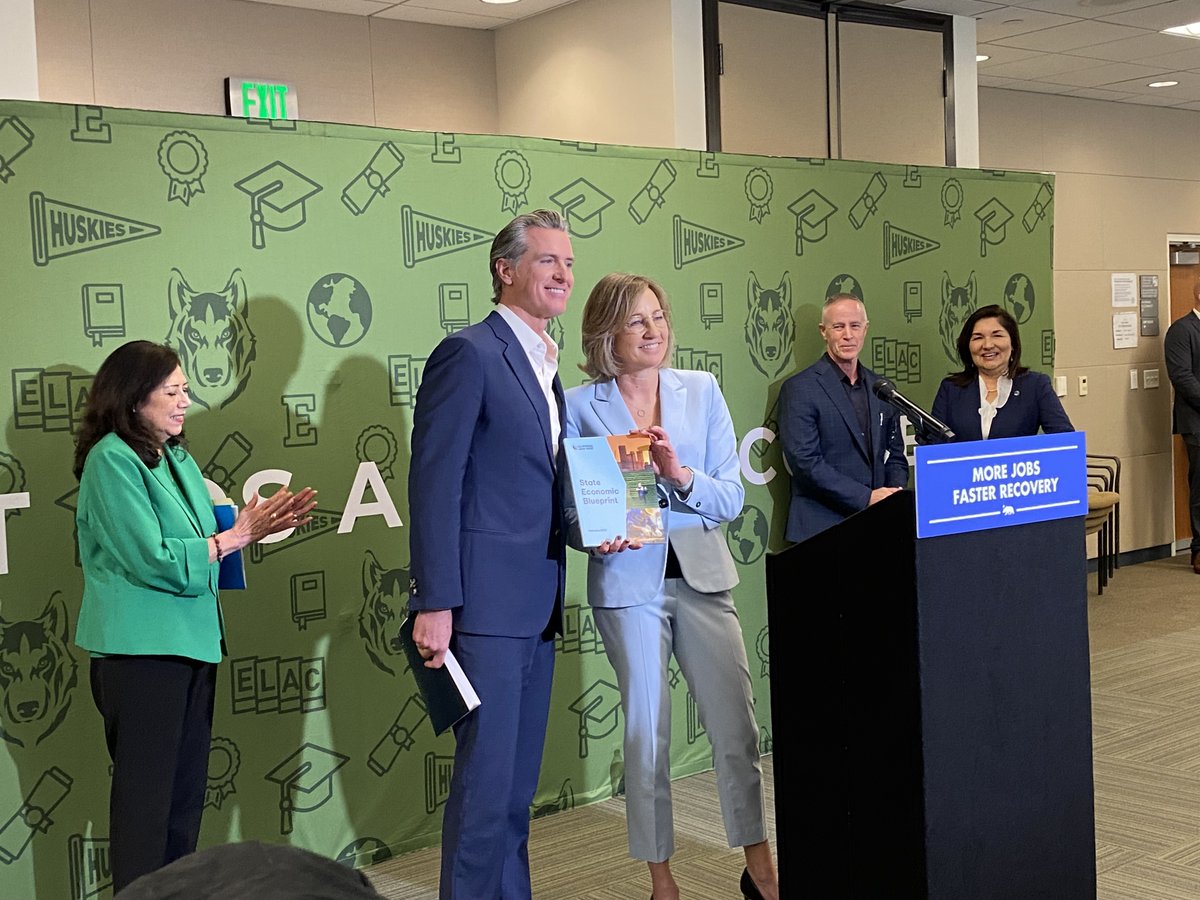 Today, <a href="/LAChamberMaria/">Maria Salinas</a> joined <a href="/GavinNewsom/">Gavin Newsom</a> at <a href="/EastLACollege/">East Los Angeles College</a> for the <a href="/LAEDC/">LAEDC</a> 2025 Economic Forecast, unveiling a plan for $245M in job creation and wildfire recovery investment for L.A. Also joined by <a href="/HildaSolis/">Hilda Solis</a>,  
<a href="/CALaborSec/">California Labor Secretary Stewart Knox</a> Stewart Knox , and <a href="/CAGoBiz/">GO-Biz</a> Director Dee Dee Myers