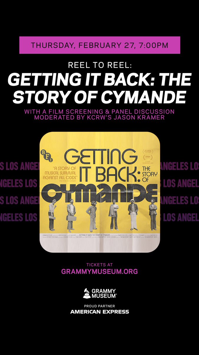 Come join us with <a href="/CymandeOfficial/">Cymande</a> at <a href="/GRAMMYMuseum/">GRAMMY Museum</a> tomorrow Feb 26 for a Q&amp;A and film screening
