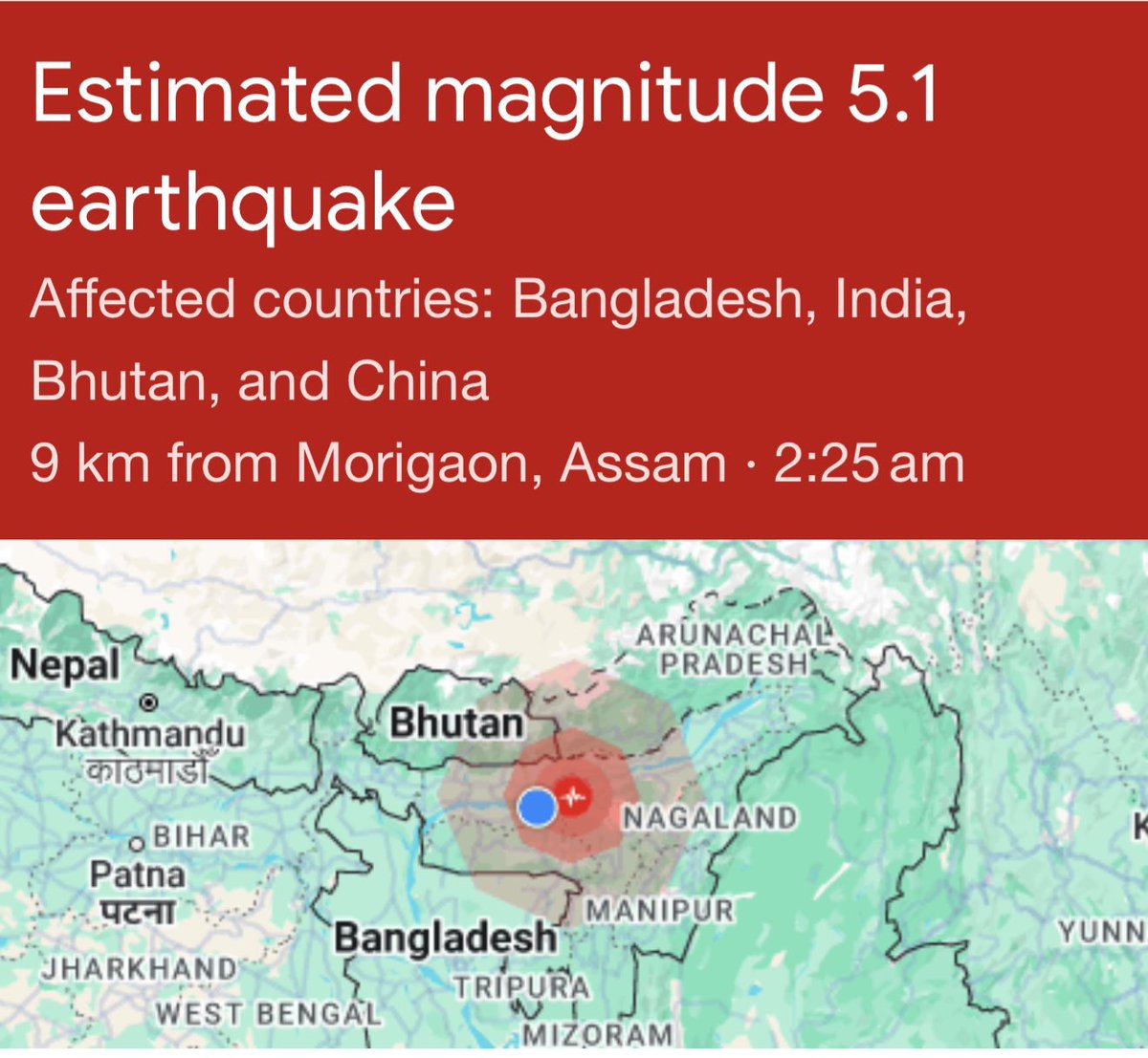 Earthquake jolting us hard while asleep at 2.25 am . It was massive after very long time.