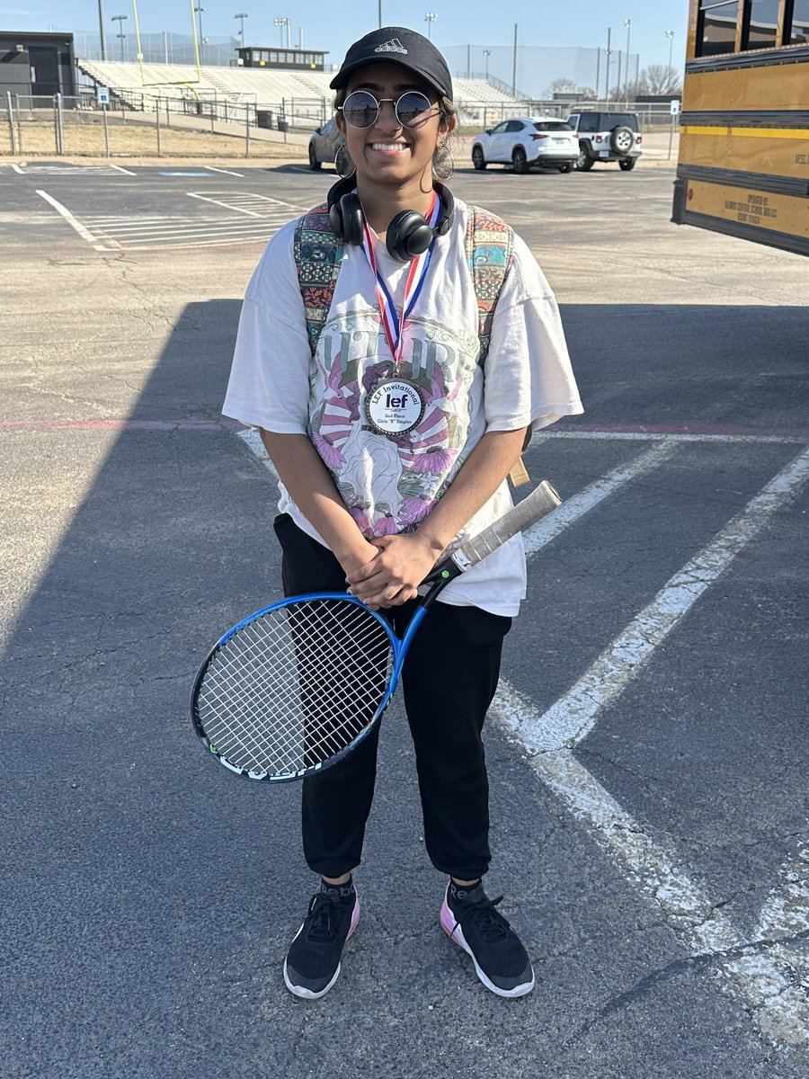TheColonyTennis's tweet photo. Playing her first high school tennis matches ever today, Neha Anup won 2nd in girls singles at the JV Marcus LEF Tournament https://t.co/OiQjDBXt66