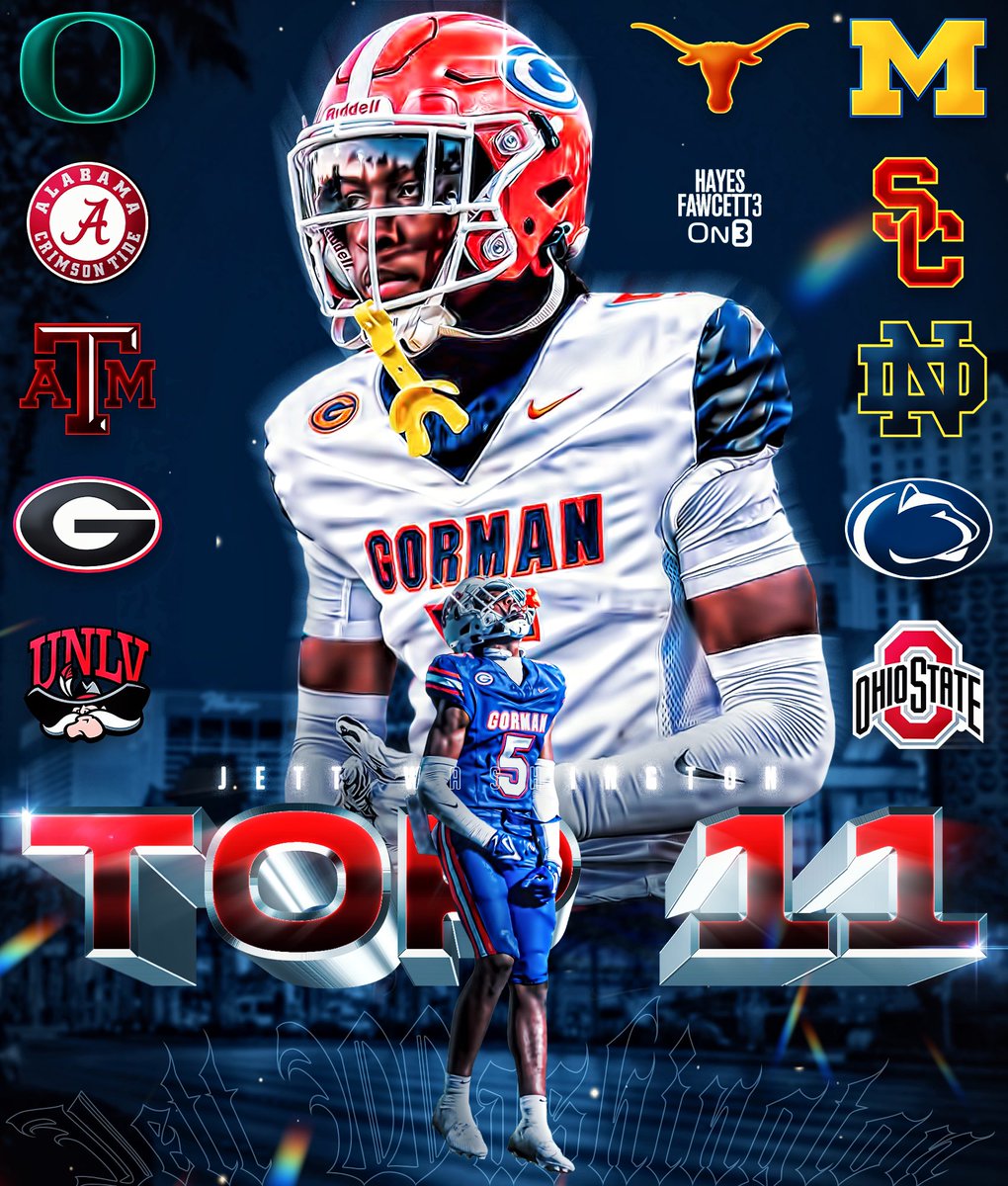 NEWS: Elite 2026 Safety Jett Washington is down to 1️⃣1️⃣ Schools, he tells me for @on3recruits

The 6’4 205 S from Las Vegas, NV is ranked as the No. 1 Safety in the ‘26 Class (On3 Industry)

Where Should He Go?👇🏽 

on3.com/db/jett-washin…