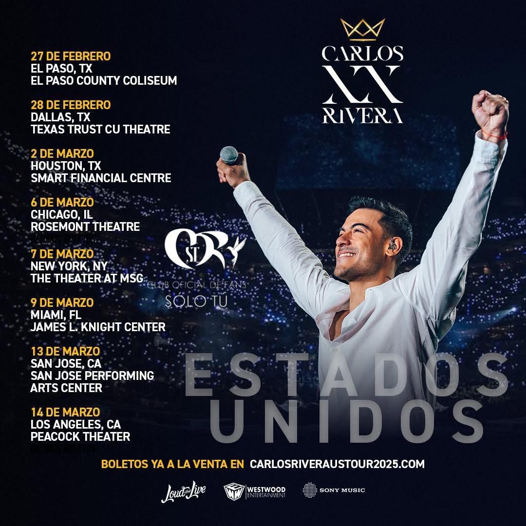 abby_SoloTuQro's tweet image. Mañana inicia la gira #CarlosRiveraXX por USA🥰💙
🇺🇲
27.02 El Paso
28.02 Dallas
02.03 Houston
06.03 Chicago
07.03 New York
09.03 Miami
13.03 San Jose
14.02 Los Angeles
¿En que fecha verán a @_CarlosRivera ?💙
@ClubSoloTu @ClubSoloTu_USA @solotucdmx @SonyMusicLatin @WestWoodEntt