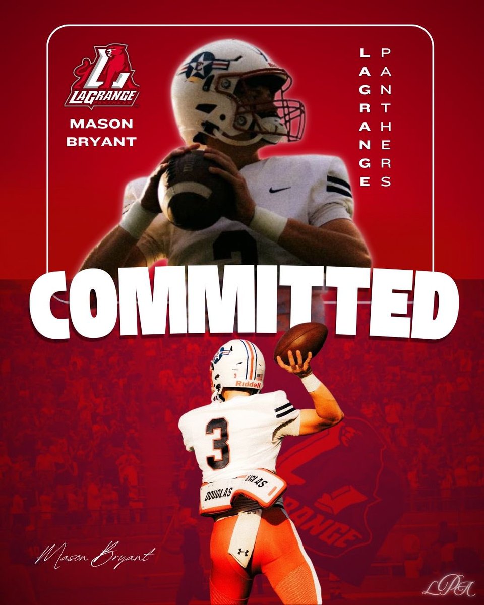 Mason Bryant (@mason19bryant) on Twitter photo For me the wait is over! I'm excited to announce that I'll be staying in Georgia and committing to <a href="/LaGrangeFTBL/">LaGrange College Football</a> Thank you <a href="/CoachJPressley/">Justin Pressley🏴☠️</a> for believing in me and giving me the tools to be successful and I'm forever thankful. To my parents Thank you for challenging me to Go be For me the wait is over! I'm excited to announce that I'll be staying in Georgia and committing to <a href="/LaGrangeFTBL/">LaGrange College Football</a> Thank you <a href="/CoachJPressley/">Justin Pressley🏴☠️</a> for believing in me and giving me the tools to be successful and I'm forever thankful. To my parents Thank you for challenging me to Go be