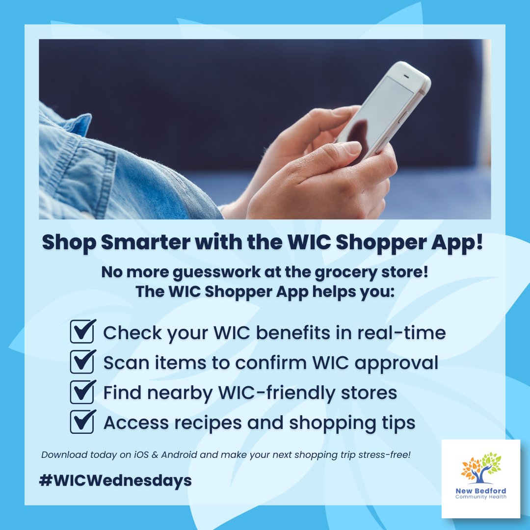 NBHealthCenter's tweet photo. 📱 Shopping for #WICApproved foods just got easier! Download the #WICShopperApp to check benefits, scan barcodes, and find WIC-friendly stores—all at your fingertips!🛒

✨ Learn more: https://t.co/nE6RRQNVyP 

#WICSupport #HealthyFamilies #NewBedfordWIC #WICWednesdays @Mass_WIC https://t.co/bM2VZVSKgf