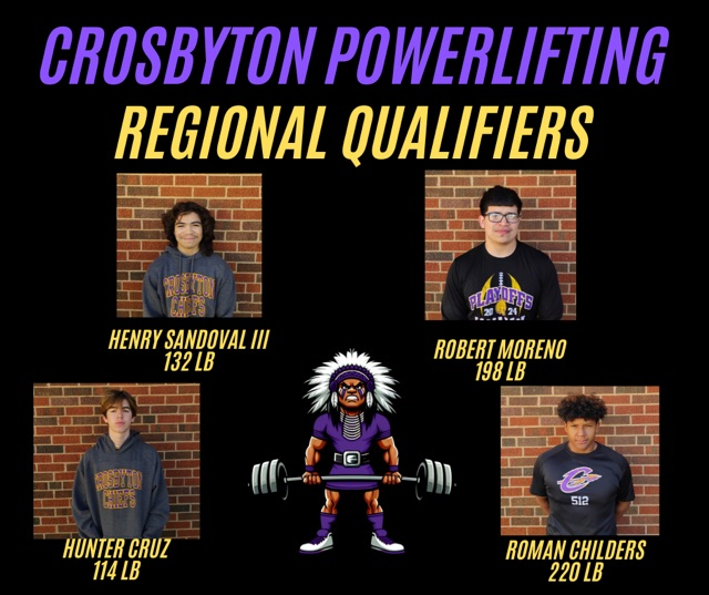 CrosbytonCISD's tweet image. Congratulations to our Crosbyton Powerlifting Regional Qualifiers!! These young men have shown dedication,Good luck! #chieftainnation