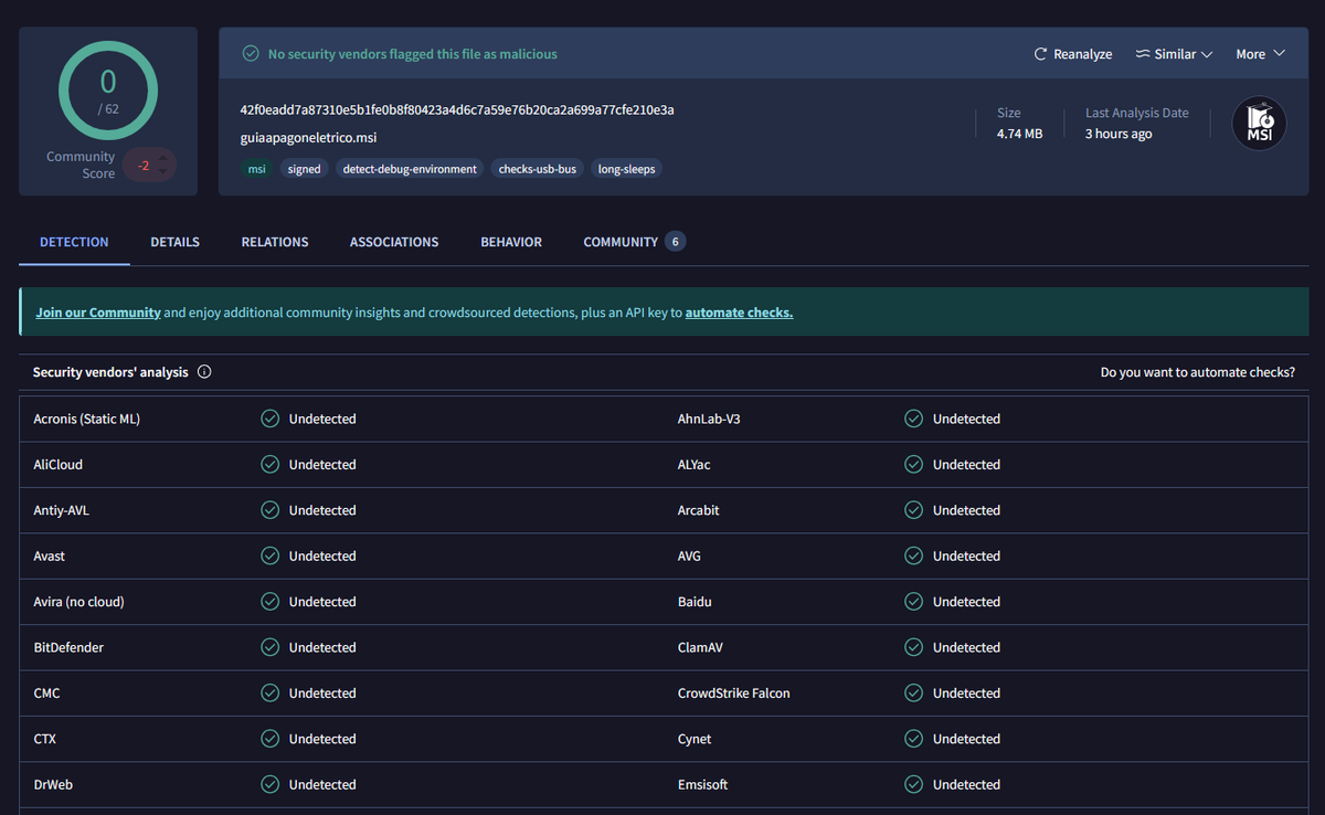 1ZRR4H's tweet image. Nueva campaña de #Mekotio suplanta al Ministerio de Energía con mensaje: "Alerta de Posible Apagón Eléctrico" en relación al corte de luz masivo en Chile 🇨🇱 / @MinEnergia ⚠️

Panel muestra 106 descargas potenciales.

Atacantes descargan un MSI benigno que corresponde al software…
