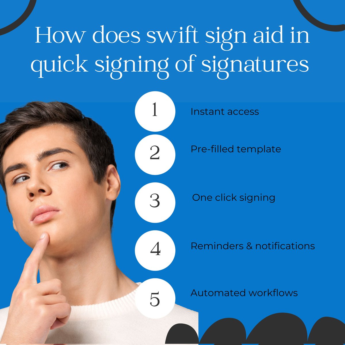 swiftsign's tweet image. Streamline your workflow with Swift Sign! ✍️ Instant access, pre-filled templates, one-click signing &amp;amp; more! 
✅ Ditch printing &amp;amp; scanning for fast, secure e-signing. 
#SwiftSign #ESignature #DigitalSigning #BusinessEfficiency