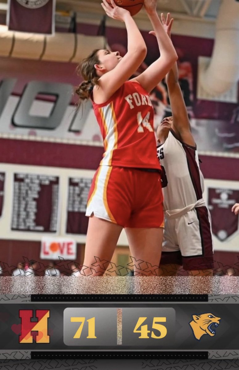 Final score from Wyncote, PA:

Fords 71, Cheltenham 45

Rian Dotsey led Haverford with a career-high 35 points and added 13 boards and three blocks in the Fords’ District I-6A playoff win. Natalie Wright (12 pts) and Maura Gilroy added eight points to lead Haverford to victory.