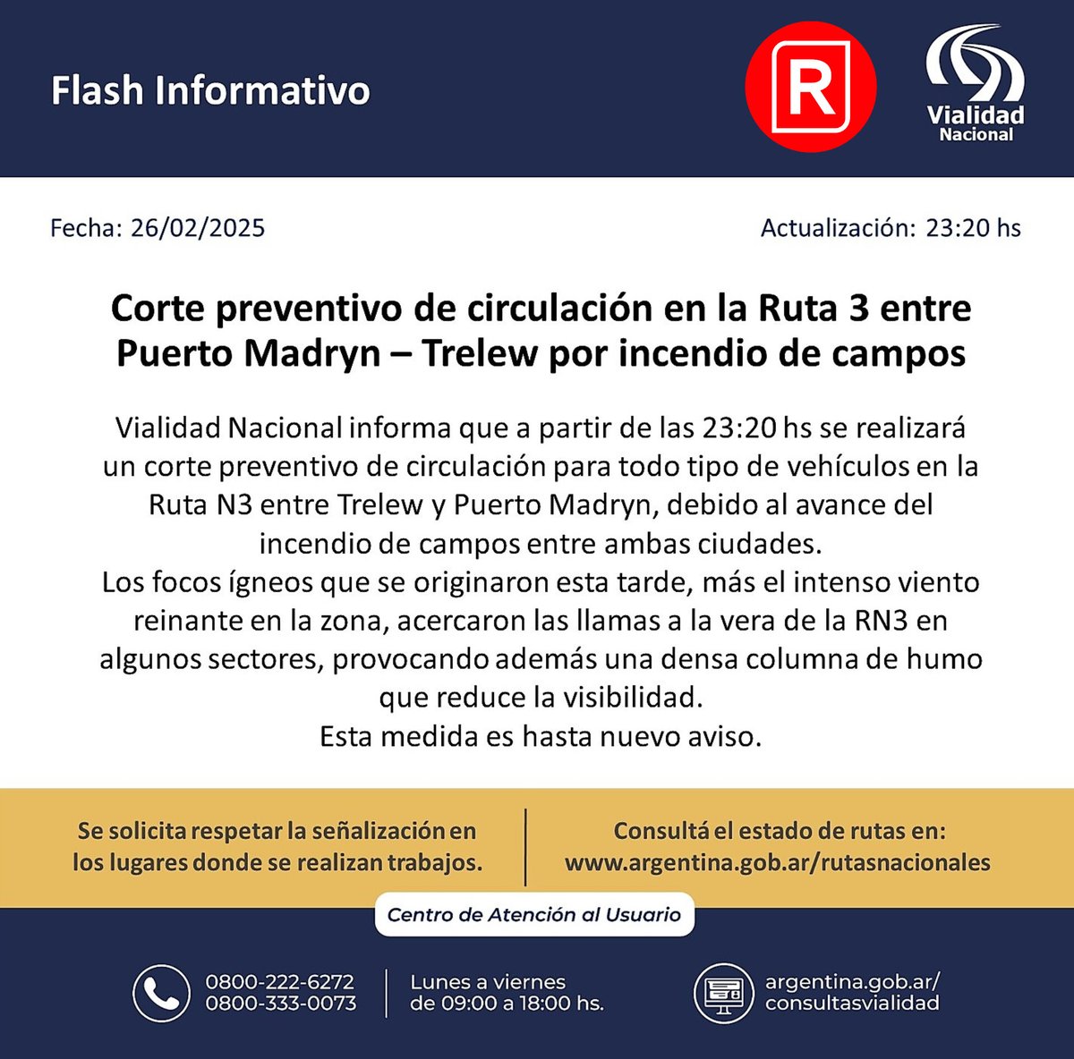 #Comunicado de corte de ruta.