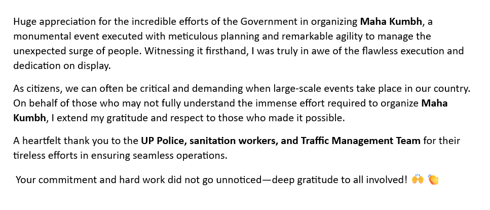 DrashtiPunjabi's tweet image. #SeamlessExecution #TeamEffort #MahaKumbh #Respect #Gratitude
 #KumbhMela #SanatanaDharma