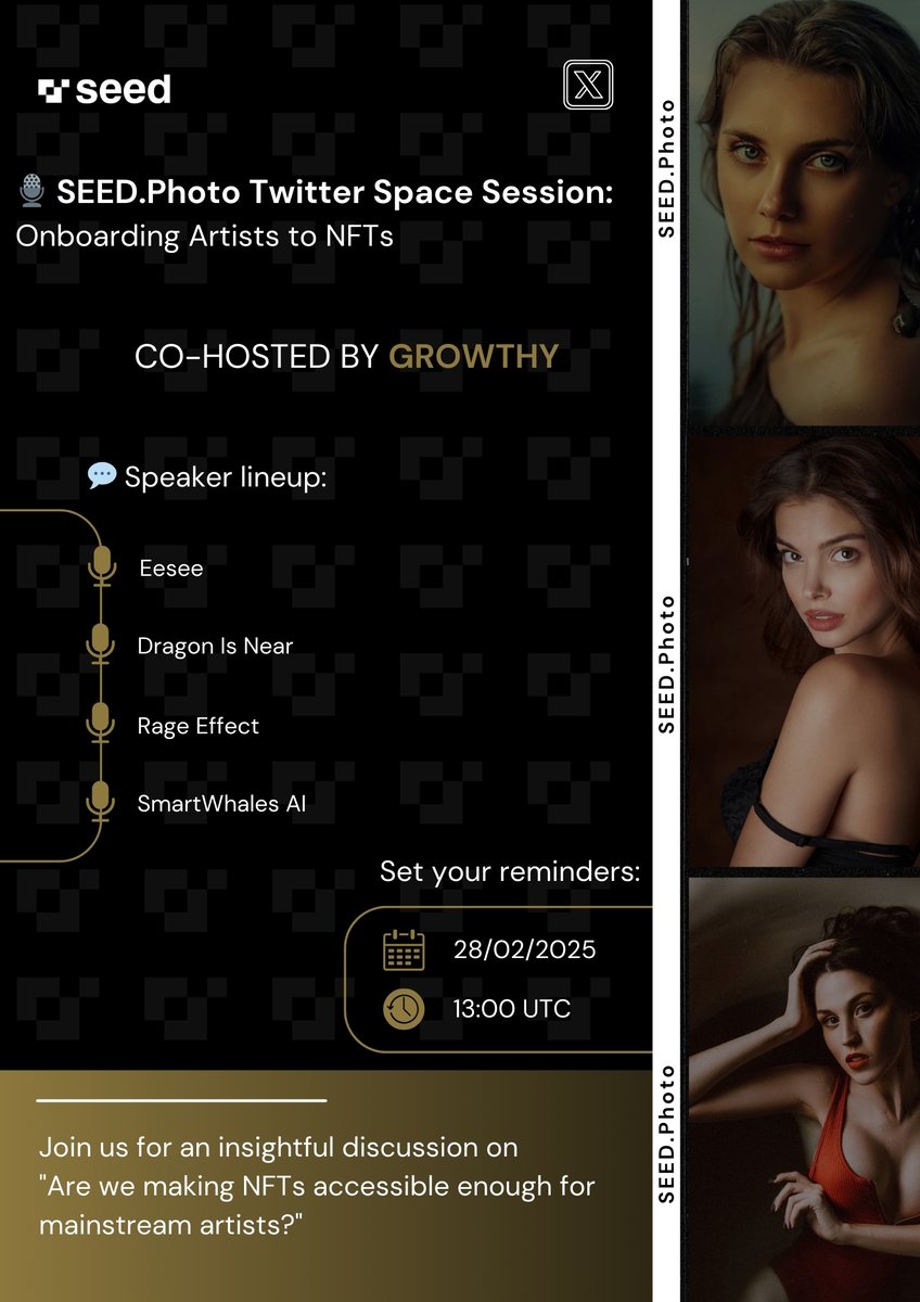 SeedPhoto's tweet image. 🎙️ Join us for an exciting Twitter Space as we discuss how the NFT space can better support and onboard artists from all backgrounds, making the transition to digital ownership and blockchain art more inclusive. 

Hear valuable insights from guest experts: @eesee_io,…
