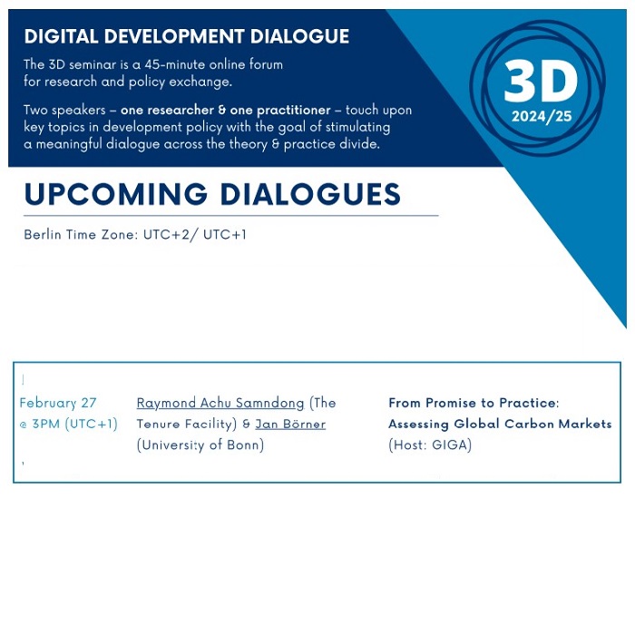 Land Matrix (@land_matrix) on Twitter photo Don't miss today's 3D seminar, moderated by our partner <a href="/GIGA_Institute/">German Institute for Global and Area Studies</a>, exploring the gap between the promises & realities of global #carbonmarkets particularly wrt #REDD+ with panelists Prof Börner <a href="/UniBonn/">Rheinische Friedrich-Wilhelms-Universität Bonn</a> & Dr Achu Samndong <a href="/TenureFacility/">The Tenure Facility</a>. Join here: bit.ly/4kkfTyw Don't miss today's 3D seminar, moderated by our partner <a href="/GIGA_Institute/">German Institute for Global and Area Studies</a>, exploring the gap between the promises & realities of global #carbonmarkets particularly wrt #REDD+ with panelists Prof Börner <a href="/UniBonn/">Rheinische Friedrich-Wilhelms-Universität Bonn</a> & Dr Achu Samndong <a href="/TenureFacility/">The Tenure Facility</a>. Join here: bit.ly/4kkfTyw