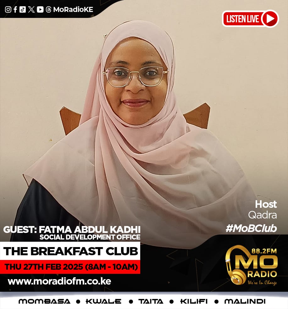 MoRadioKE's tweet image. Catch Fatma Abdul Kadhi on The Breakfast Club as she shares insights on Social Development.

Unafuatilia ukiwa wapi?
Sms line 23440

#MoBclub #QadhraNaHussein #moradioke #WeAreIncharge