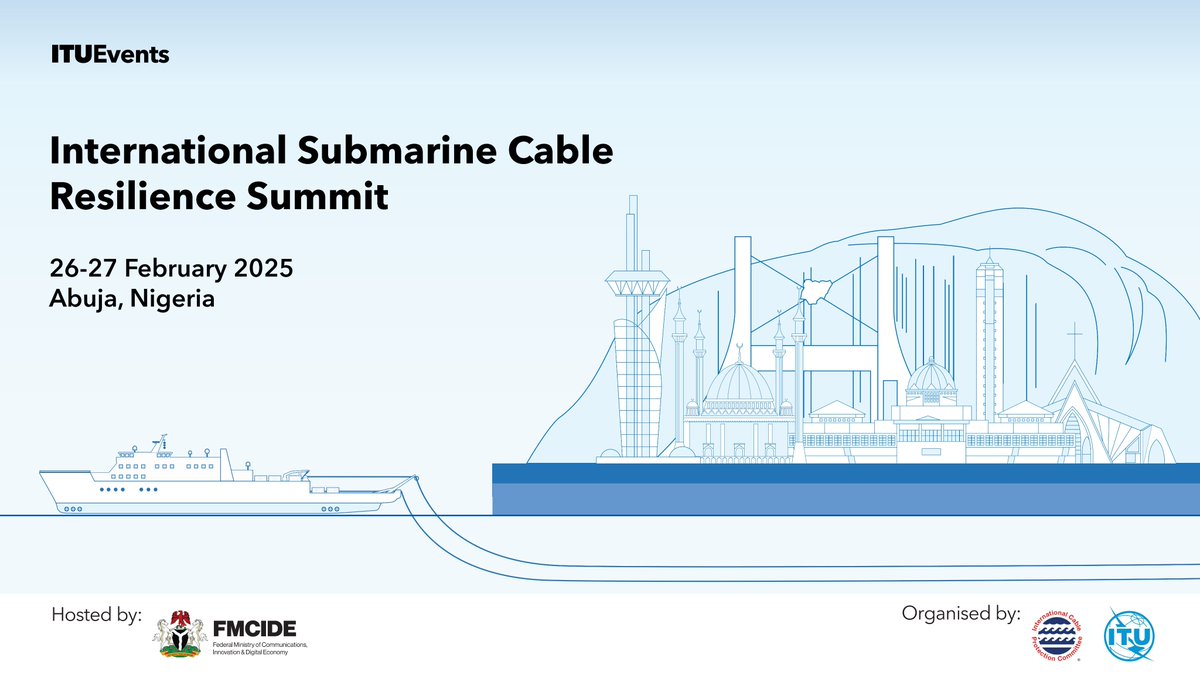 ITU's tweet photo. 🔴 #SubcableSummit streaming live on resilience of submarine telecommunications cables—best practices, timely cable deployments + repairs, and legal + regulatory frameworks https://t.co/3T1iivTAbS https://t.co/7XrgXuFCq6