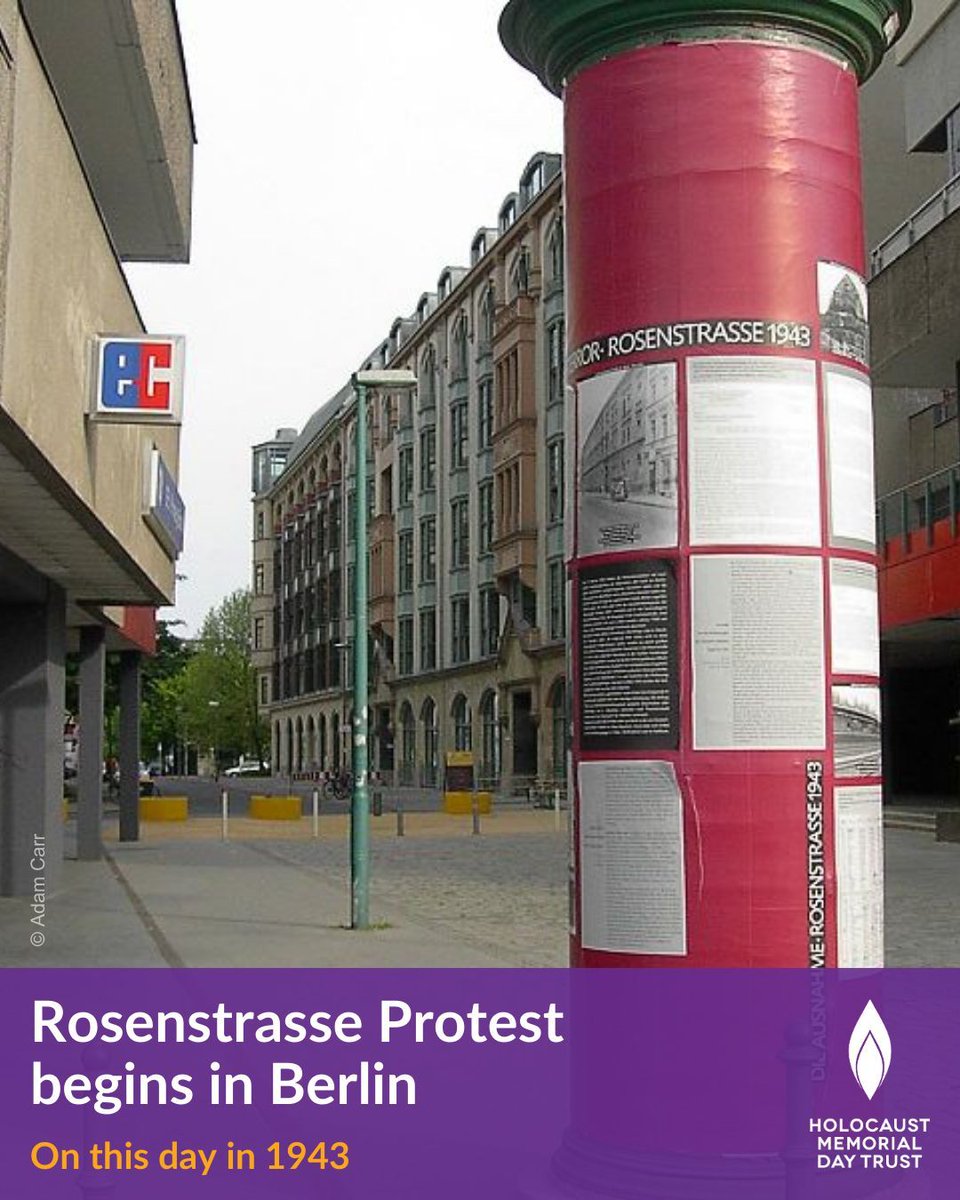 #OnThisDay in 1943, the Rosenstrasse Protest began - non-Jewish wives and relatives of Jewish men who’d been arrested by the Gestapo staged a non-violent protest in Rosenstrasse, Berlin.

As a result the prisoners were released on 6 March 1943. #OTD

🔗  buff.ly/3ETnwfm