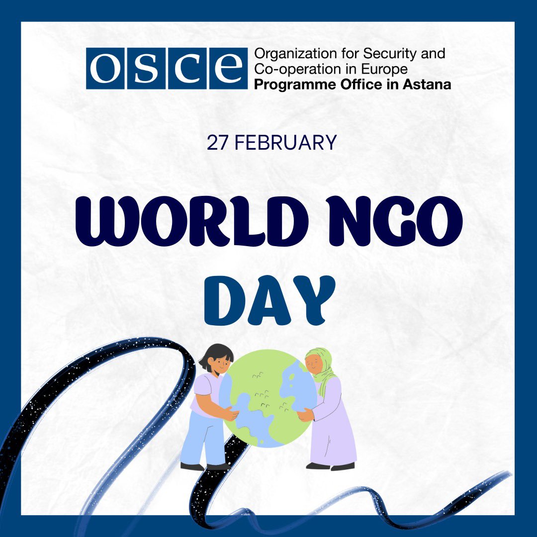 OSCEinAstana's tweet photo. Happy World NGO Day! 🌍 

NGO’s are key in addressing social, environmental, and humanitarian issues worldwide, supporting those in need.

We recognize their contribution in ensuring no one is left behind and everyone can feel secure. ✌️ https://t.co/8DVy1sxITA