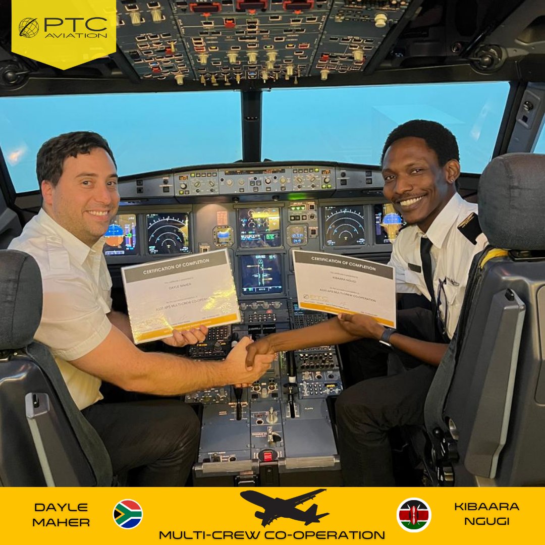 A huge shoutout to Dayle Maher and Kibaara Ngugi on completing their MCC course with us!

 #AviationTraining #PilotTraining #MCCCourse #AviationSchool #FlightTraining #PTCAviation #FuturePilots #AviationCommunity #AirlineIndustry #AviationLife