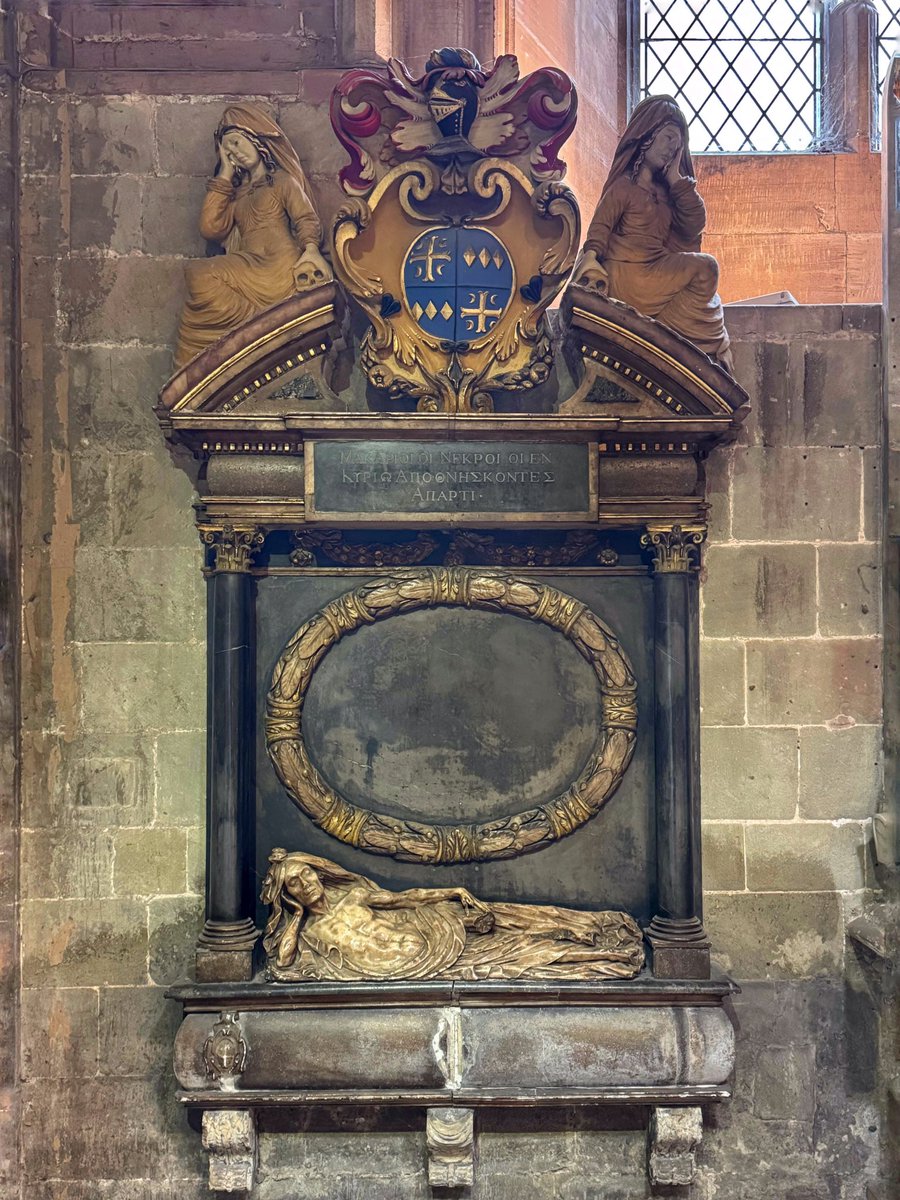 Classic mid-17th century Resurrection Memorial for Cecilia Warmstry showing her reclining in her winding sheet

The inscription, in Greek, says "Blessed are the dead who from now die in the Lord”

Worcester Cathedral