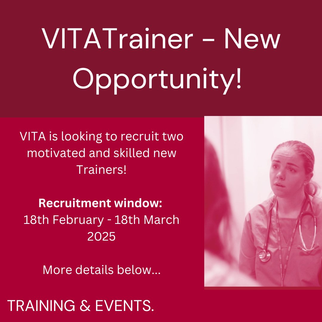 VITA is looking to recruit two motivated and skilled new Trainers to join our dynamic team to deliver outstanding, transformative training. To apply: Submit a CV and a brief, three-minute recorded presentation on a topic of choice.

vita-network.com/wp-content/upl…
