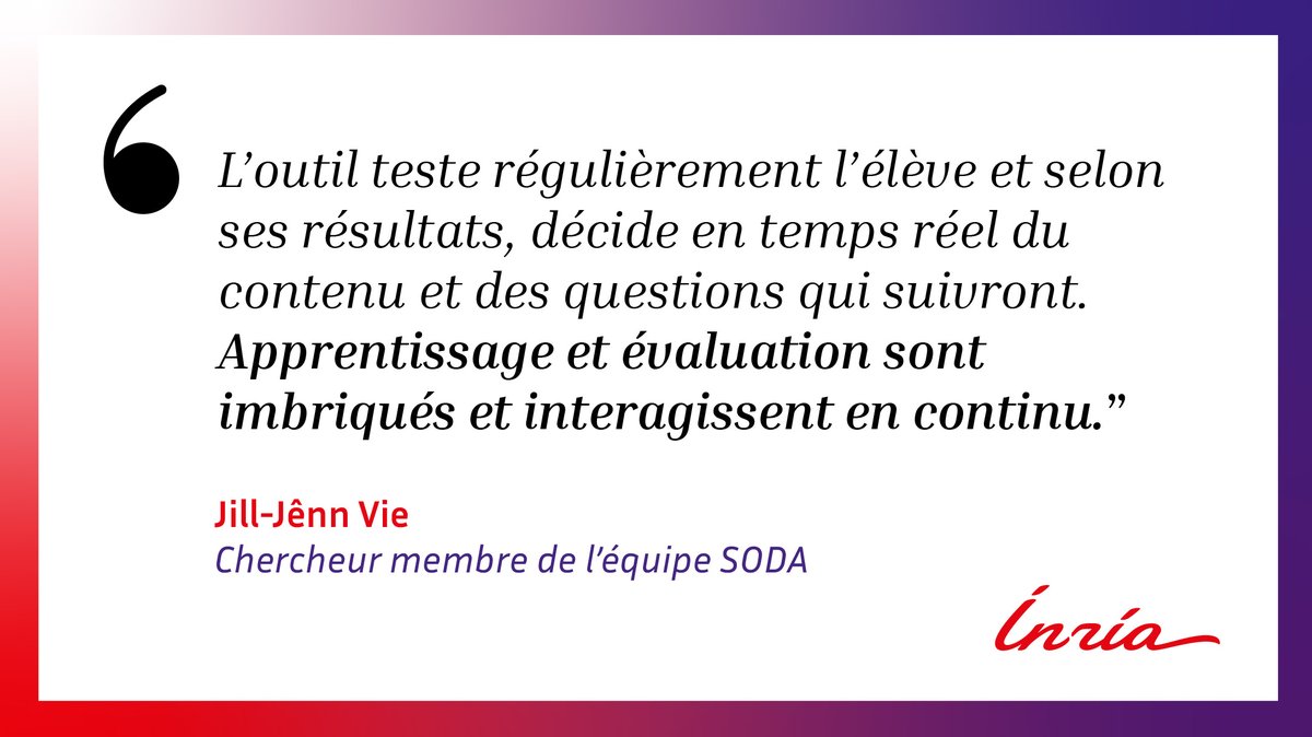🎓 Le chercheur Jill-Jênn Vie d'<a href="/Inria/">Inria</a> personnalise les méthodes d’apprentissage grâce à l’#IA. Il crée des outils qui s’adaptent au niveau et aux objectifs de chaque élève. Jusqu’où l’IA permettrait-elle de pousser cette capacité d’adaptation ?

➡️ inria.fr/fr/education-p…