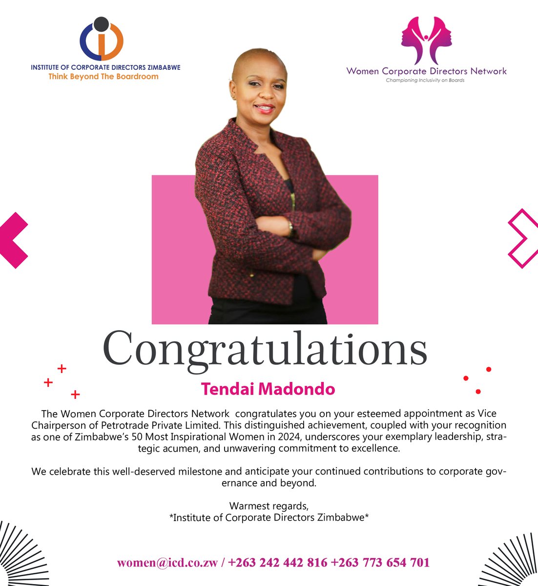 Celebrating Tendai Madondo, one of Zimbabwe's 50 Most Inspirational Women! 

Your strength, vision, and impact light the way for us all. 

#inspired #Trailblazers #Congrats