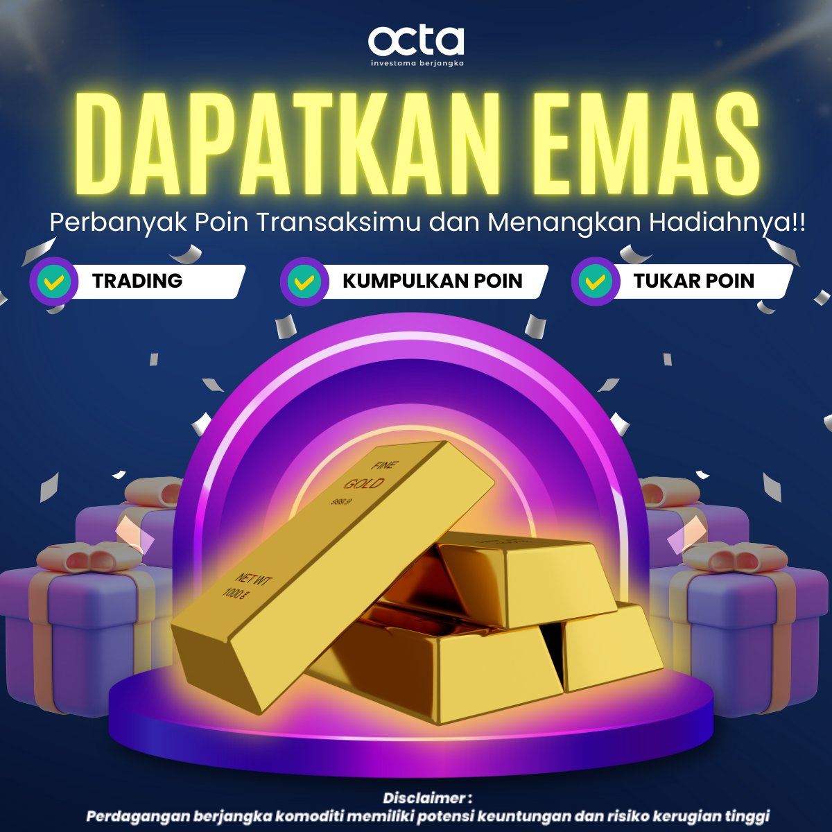 OIBofficial's tweet image. Hai Traders... Dapatkan emas hanya dengan trading!
Perbanyak transaksi, kumpulkan poin, dan tukarkan hadiah 🎁✨
#tradingforex #trading #FinancialFreedom #komoditas #xauusd #EURUSD