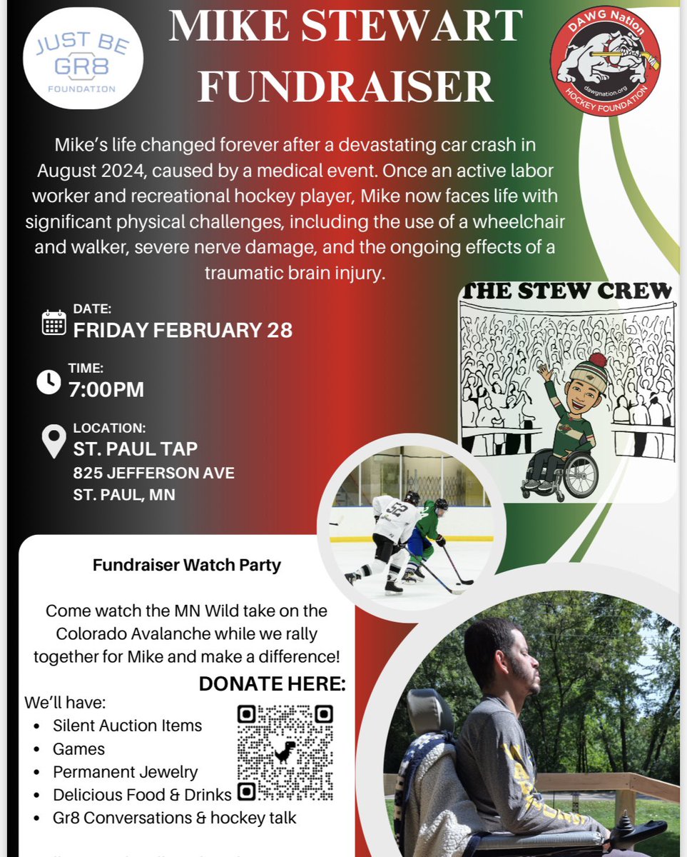 Join us this Friday as we support Mike with a Wild vs. Avs watch party and auction at St. Paul Tap!!
