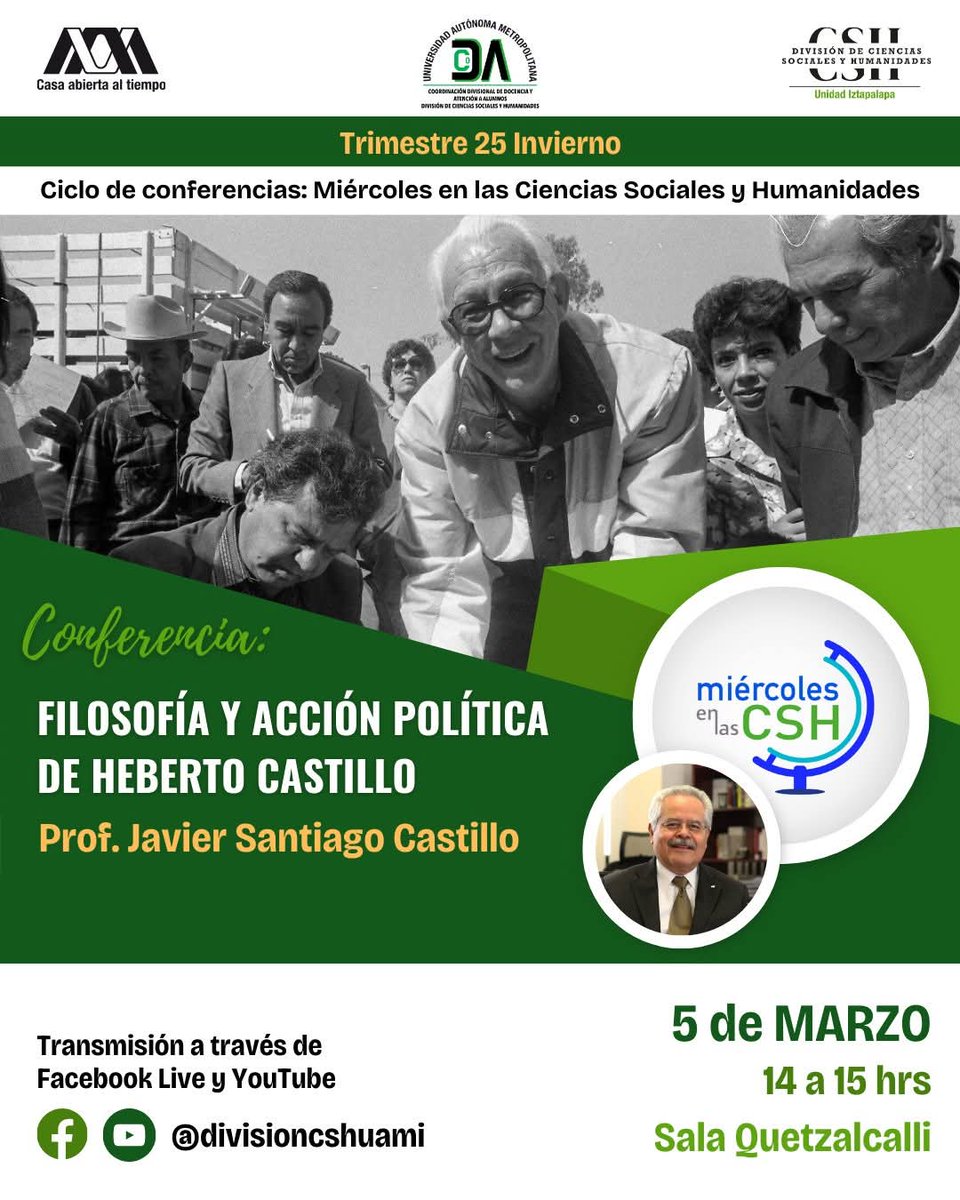 CEDE (@cede_uam) on Twitter photo El Centro de Estudios de la Democracia y Elecciones(CEDE) invita a la conferencia: Filosofía y Acción Política de Heberto Castillo, imparte Mtro. Javier Santiago Castillo(<a href="/jsc_santiago/">Javier Santiago Castillo</a>).
<a href="/divisioncshuami/">División CSH UAMI</a> El Centro de Estudios de la Democracia y Elecciones(CEDE) invita a la conferencia: Filosofía y Acción Política de Heberto Castillo, imparte Mtro. Javier Santiago Castillo(<a href="/jsc_santiago/">Javier Santiago Castillo</a>).
<a href="/divisioncshuami/">División CSH UAMI</a>