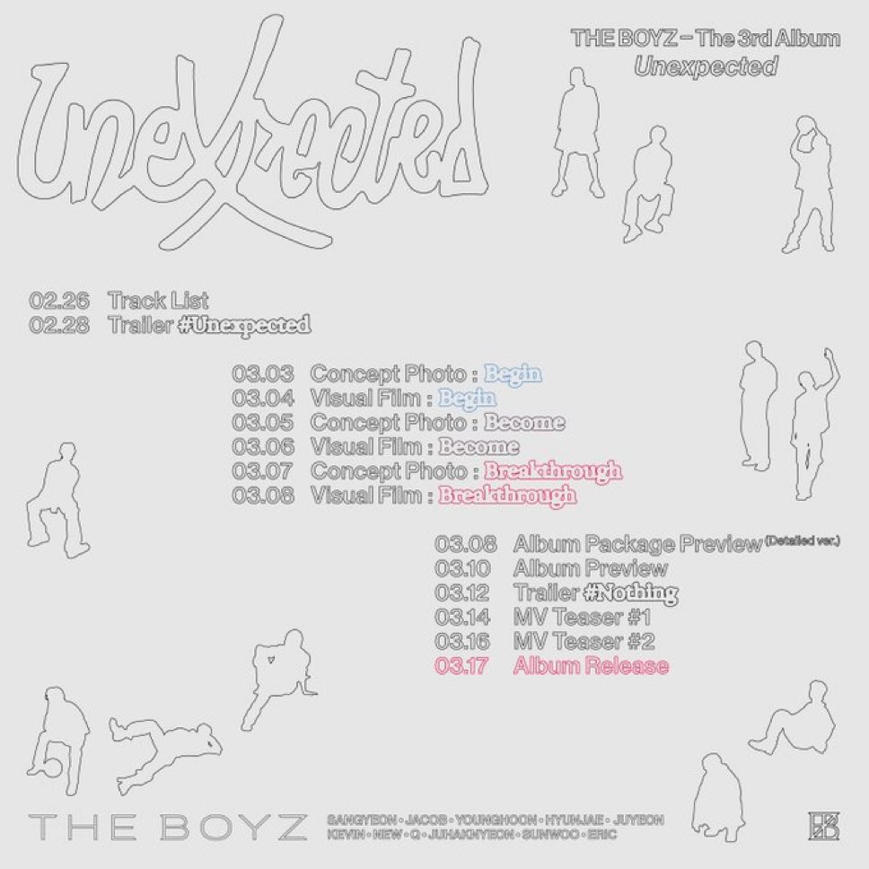 Schedules for our 3rd album Unexpected now is out. Start from 26th February the track list will be released until 17th March the date of the comeback.