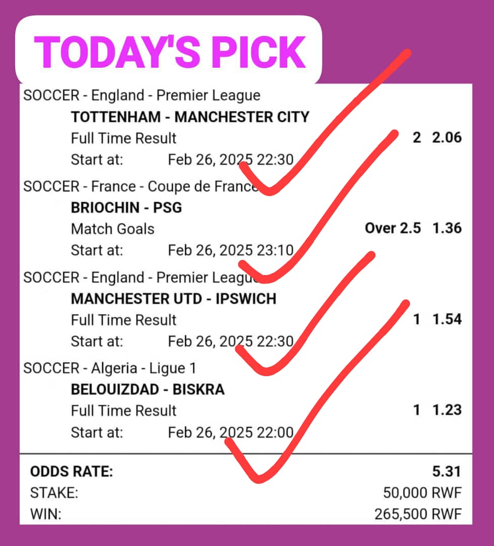 Congratulations..... odds 5+🔥 Won Successfully.....