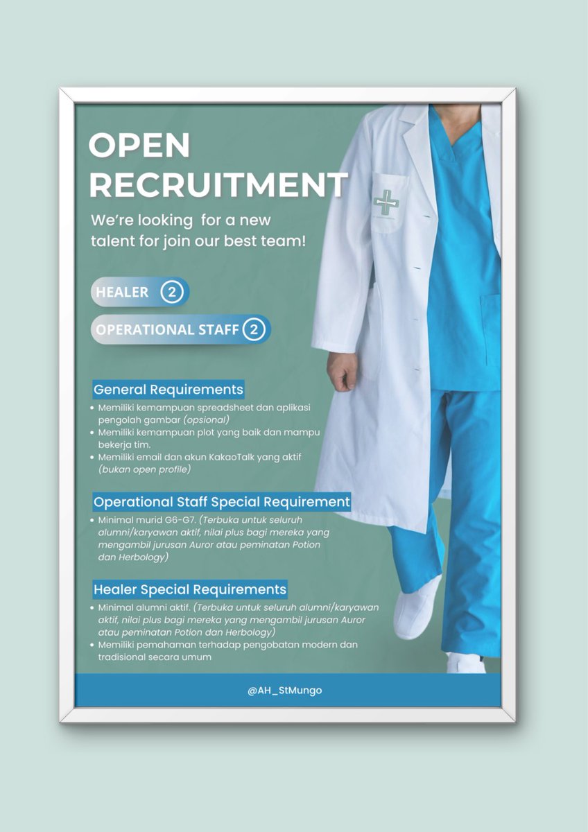 AH_StMungo's tweet photo. ㅤㅤㅤ 
ㅤㅤㅤ 
We're looking for dedicated Healer and Operational Staff. If you have the passion and skills to make a difference, this is your chance. Apply now by contacting @MrEJavier. Deadline March 5, 2025. Don't miss this opportunity. 
ㅤㅤㅤ
ㅤㅤㅤ https://t.co/dXYUpn77tL