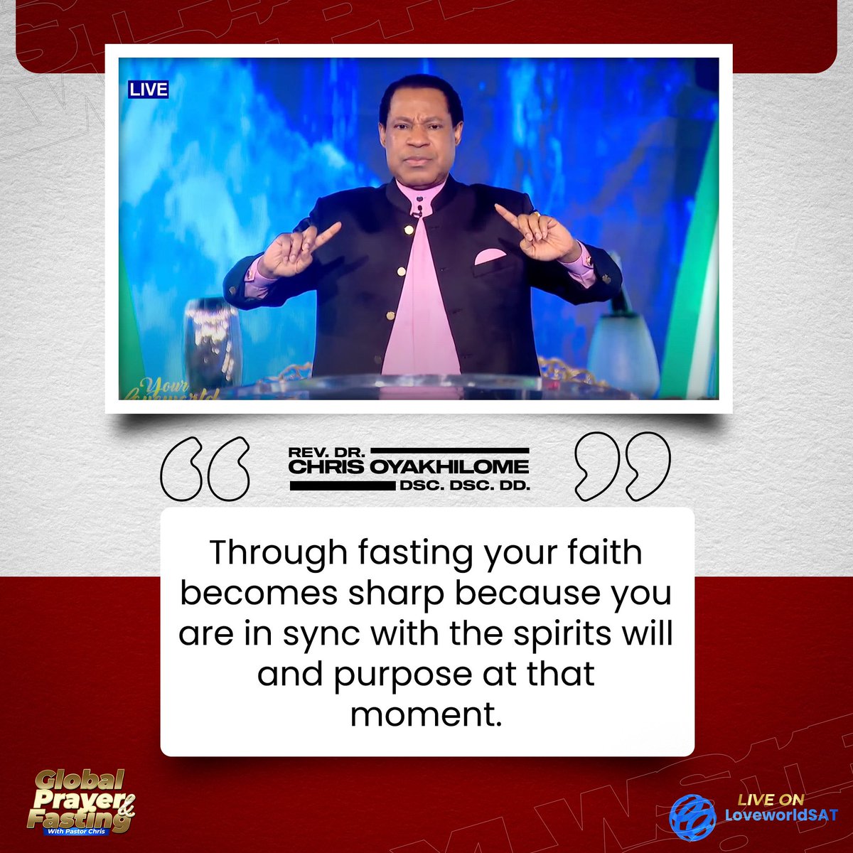 lwsat's tweet photo. WORDS TO REMEMBER ON DAY 2 OF THE GLOBAL PRAYER AND FASTING WITH PASTOR CHRIS ✨
https://t.co/p1obFEbNU4
#GlobalPrayerAndFasting #SharpenYourSpirit #PastorChris #LoveworldSat #FastingForFocus https://t.co/tCjb42TlAF