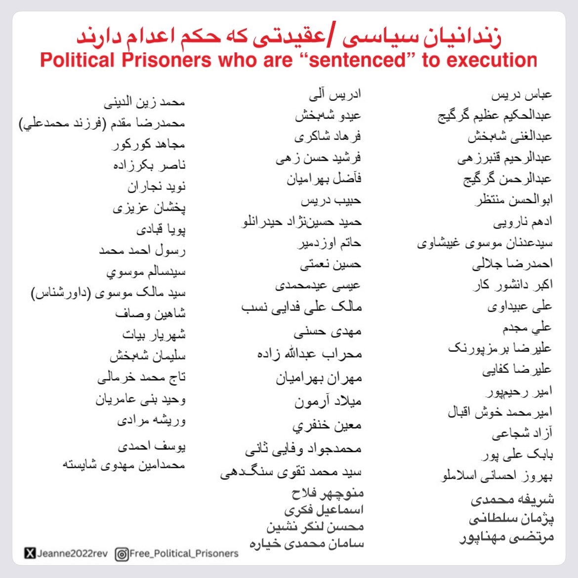 GrandeV401's tweet image. 🚨🚨لیست به روزرسانی شده‌ی محکومین به اعدام

#نه_به_اعدام
#WeProtestExecution