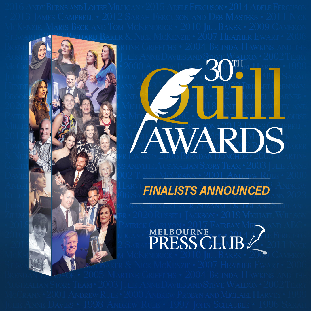 Finalists for our Quill, Perkin, Wendt, Gordon and Student awards have just been announced!

See the lists on our website: melbournepressclub.com/article/30th-q…

Winners will be announced at the 30th Quill Awards Dinner. Book your seats now: melbournepressclub.com/article/30th-q…