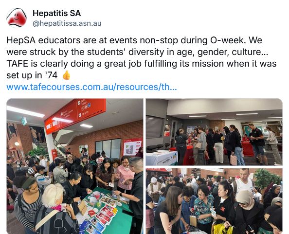 Thank you <a href="/TAFESA/">TAFE SA</a> for inviting us to your O-week events! 😊 👍 
bsky.app/profile/hepati…