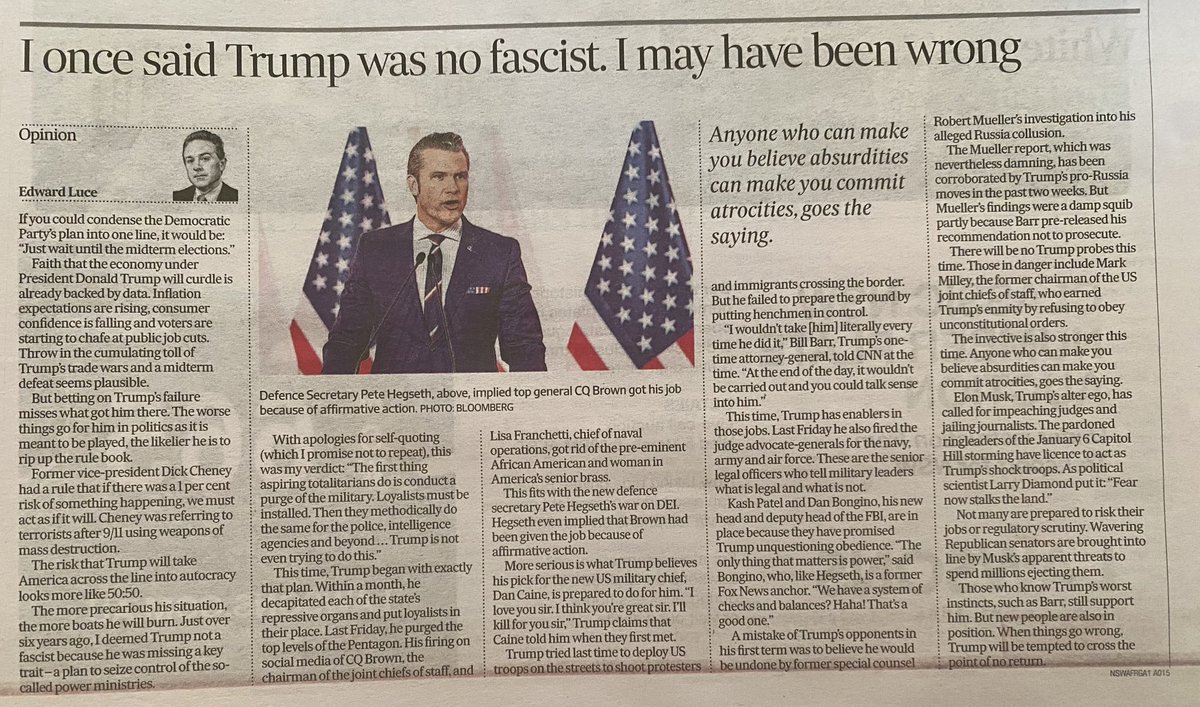 c_s_wallace's tweet image. Journos finally catching up with & calling a trajectory evident to historians since 2015. Better late than never, I guess.
Parents, whatever else they study, encourage your kids to enrol in history units too - while history units still exist.
#everythinghasahistory #trumperica